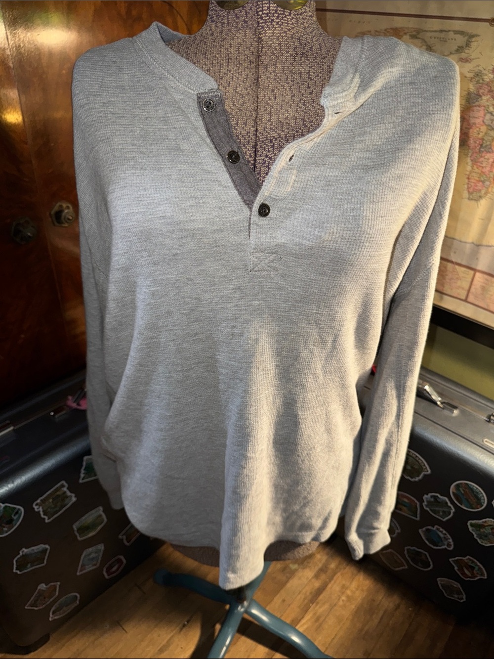 Eddie Bauer Men's Gray Waffle Knit Thermal Long Sleeve Henley Shirt Size XXL